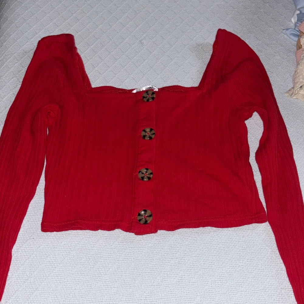Red Button-Up Women's Top